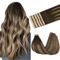 GOO GOO Tape in Hair Extensions Tape 201, 4/26/4 Balayage Chocolate Brown to Honey Blonde, 14inch 25g 10pcs