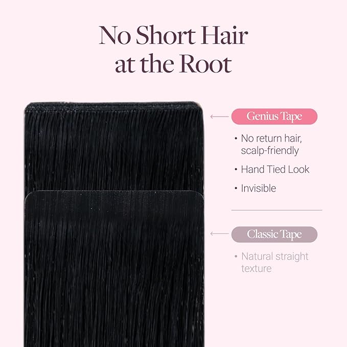 GOO GOO Genius Tape in Hair Extensions, Hand Tied Tape Weft, 1 Jet black, 20inch 50g 20pcs, Remy Human Hair, Seamless Invisible Tape, Natural Blend, Lightweight