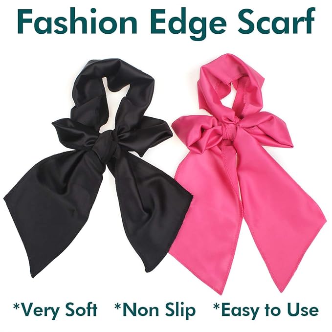 XTREND 2Pcs Edge Laying Scarf for Wigs Fashion Edge Scarf for Lace Front Wig 58 Inch Soft Women's Satin Headband for Makeup Non Slip Hair Wrap Wigs Grip (1pc Pink#+1pc Black#)