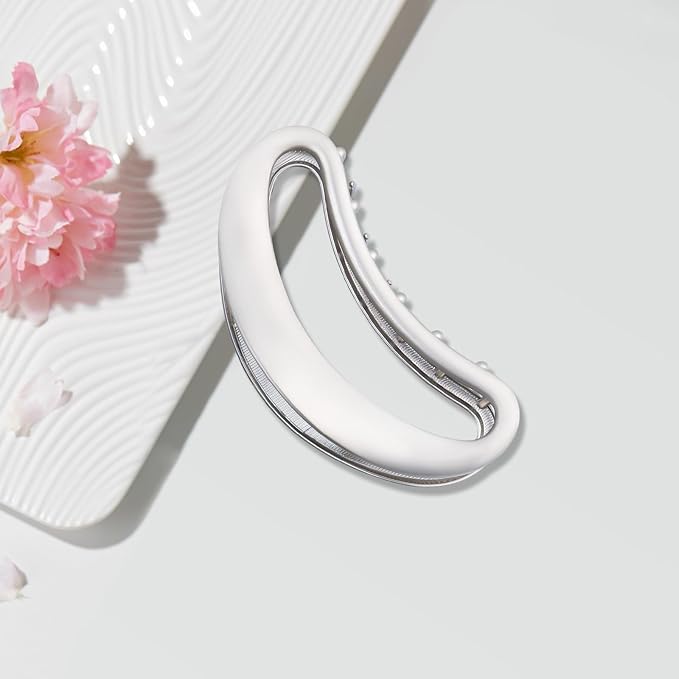 Sculpted Silver Claw Clip for Women Large Metal Hair Claw Clips Durable Nonslip Silver Hair Clamps for Women and Thinner Thick Hair Styling Strong Hold Hair