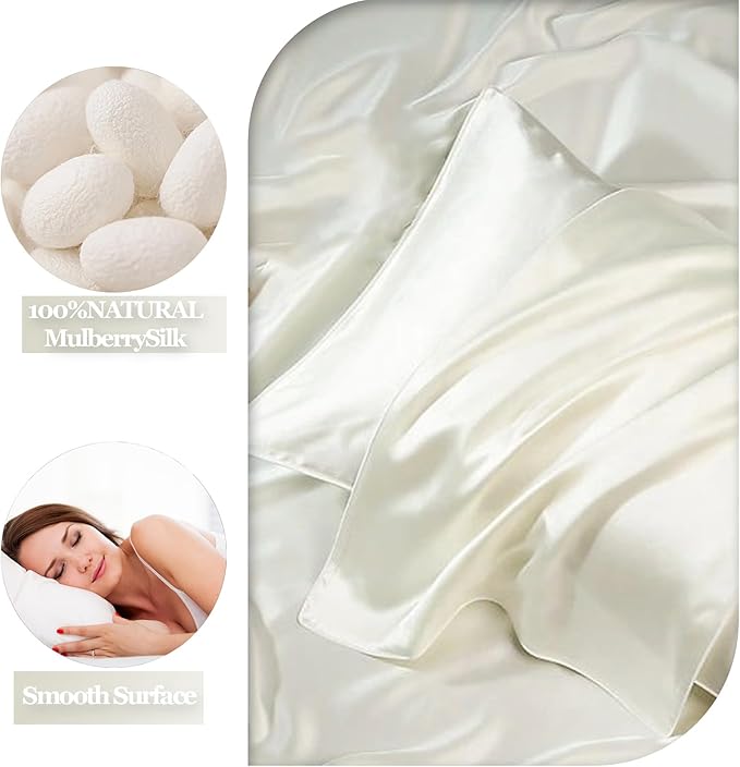 Silk Pillow Cases Queen - 6A Luxury 100% Mulberry Silk Pillowcase for Hair and Skin - Anti-Wrinkle, Cooling & Smooth, Hidden Zipper - Pillowcases for Sleeping Women, White