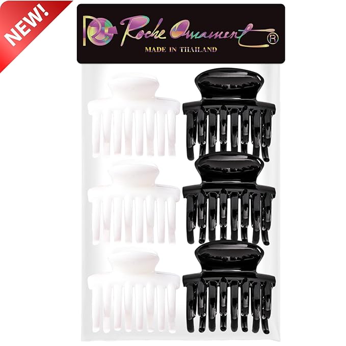 RC ROCHE 6 Pcs Double Claw Hair Clip Tooth Claw Clip Grip Tooth Jaw Clamps Thin Fine Hair Strong Hold No Slip Undo Clutchers for Women, Small Black & White