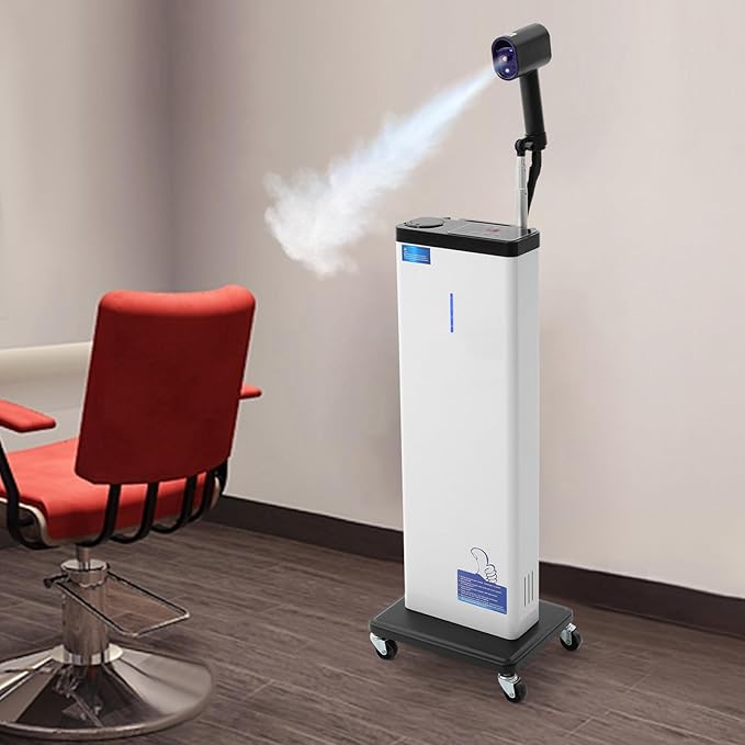 Nano Mist Hair Steamer, 9 Settings Adjustable Hair Salon Steamer, Professional Nano Mist Salon Hair Processor with 360°Swivel Wheels, 1300W Nanoscale Spray for Hair Care Hair Repair (White)
