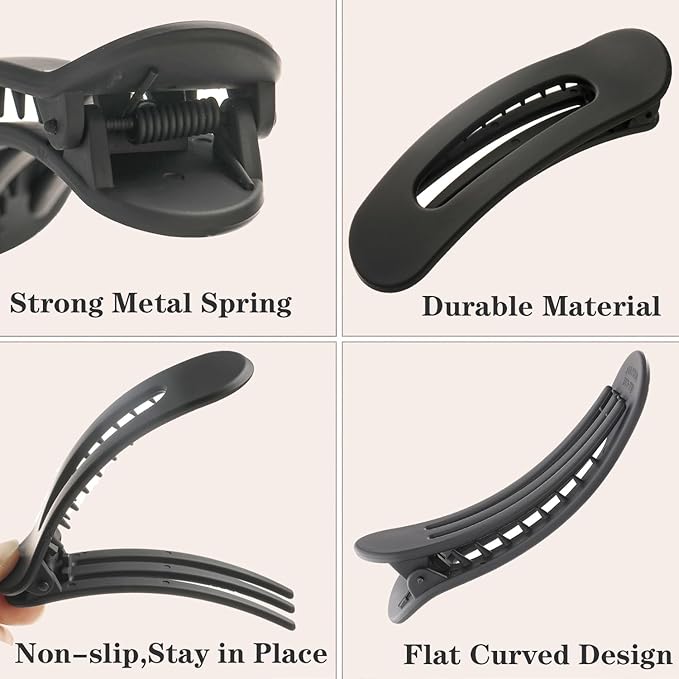 5 PCS Flat Hair Clips, Medium Lay Flat Claw Clips for Women Girls, Stylish Matte Non-slip Hair Claws for Thick Thin Hair(Black&Brown)