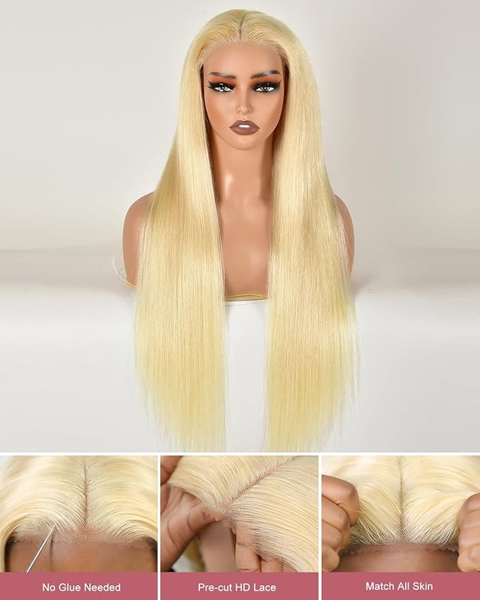 22 InchWear And Go Glueless 613 9x6 HD lace front wig Human Hair Pre Plucked Pre Cut For Beginners Human Hair 180% Density Straight Lace Front Wigs No Glue Pre Cut 3 Seconds To Wear Glueless Wig