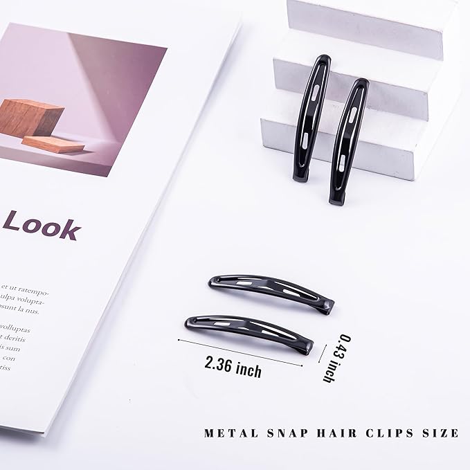 16 PCS Snap Hair Clips Metal Barrettes for Women Non Slip Barrettes for Thick and Thin Fine Hair,Bright Black,2.36 x 0.43 Inches.