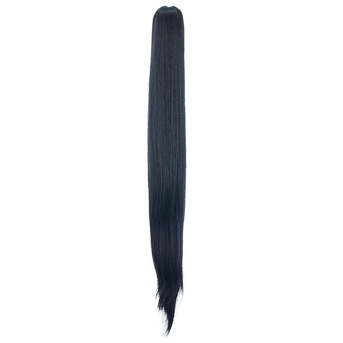 SWACC 28-Inch Long Straight Claw Clip Ponytail Extensions Synthetic Hair Extensions Ponytail Jaw Clip Hair Pieces for Women (1B-Off Black)