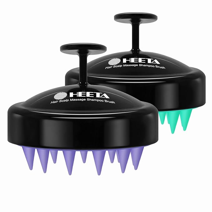 HEETA Scalp Massager Hair Growth 2-Pack, Soft Silicone Scalp Scrubber Shampoo Brush for Exfoliation Dandruff Removal Head Massage Stress Relax, Wet & Dry Use for Women Men Thick Thin Curly Hair Care
