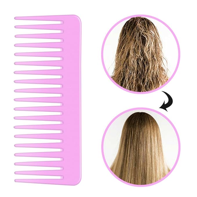 Wide Tooth Detangling Comb for Long, Curly, and Wet Hair - No Handle Styling and Shampoo Comb (2 Pieces - Rose Red, Cyan)