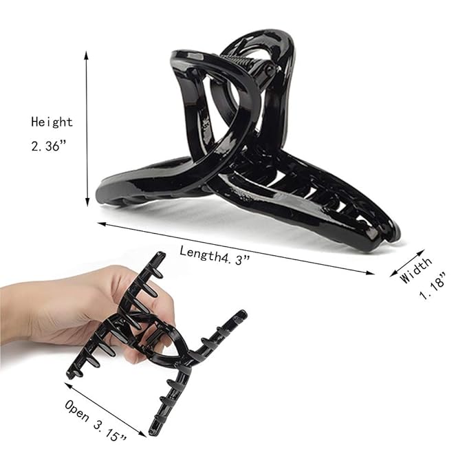 Black Claw Clips for Thick/Fine/Thin Hair,Strong holding teeth interlocking Women Large Jaw Clips neutral 3 Count In set basic hair accessories (black hair clips)
