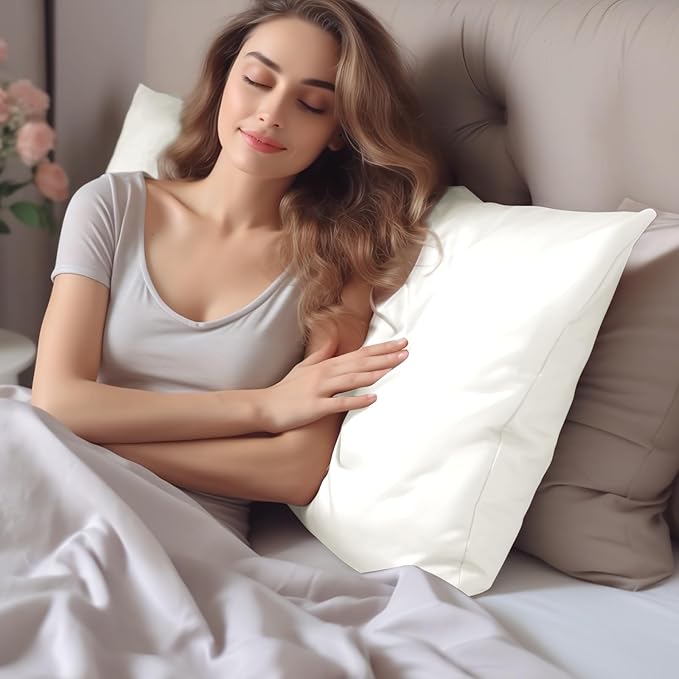 INFIIXSO Silk Pillow Cases 2 Pack Standard Size, Ultra Smooth & Soft Mulberry Silk Pillow Case for Hair and Skin, Breathable Cooling Silk Pillowcase with Hidden Zipper (Cream, 20x26 Inches)