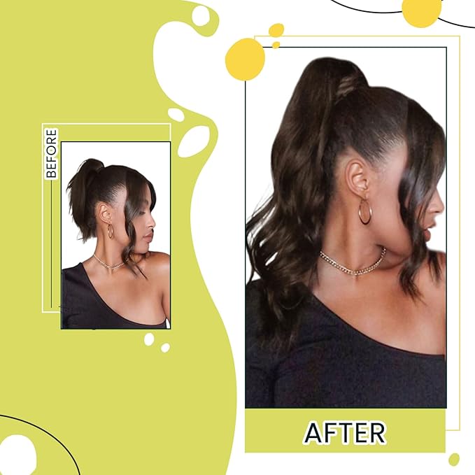 RUNATURE Ponytail Extension Human Hair, Real Hair Ponytail Extension Dark Brown, Remy Human Hair Ponytail Wrap Around, Tangle Free Hair, Easy To Apply, 18 Inch 80g #2 Dark Brown