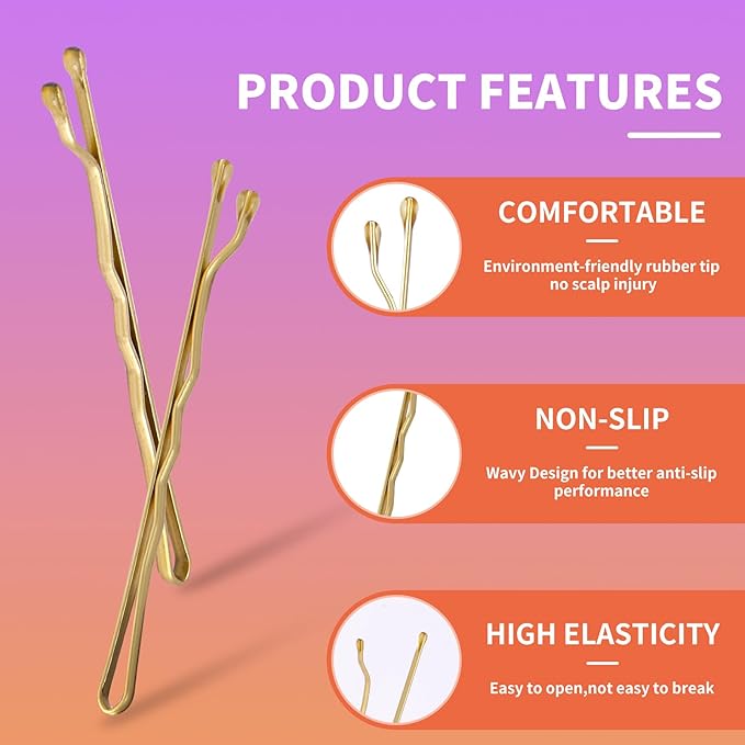 400 Ct SlideProof Bobby Pins, Metallic Blonde, High Gloss Bobby Hair Pins for Styling, Lock In Style, Comfortable, Pain-Free Hair Accessories for Women & Men, All Hair Types