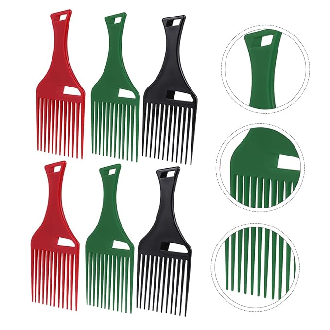 6pcs Plastic Hair Pick Combs for Afro Curly Hair Wide Tooth Detangling Accessories for Men and Women for Frizz Reduction and Smooth Styling