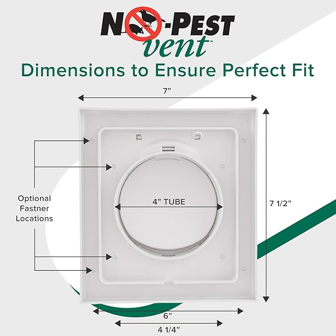 NO-PEST VENT, Exclusive Dual Door Dryer Vent Cover Outdoor 4 inch or Bathroom fan, Made in USA w Highest UV Resistant Plastic in any Outdoor Vent Cover (Onyx, 4 inch With 12" Duct Tube)