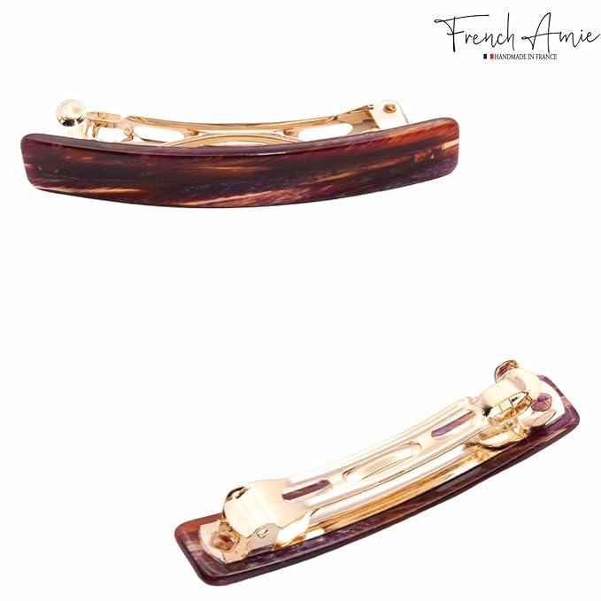 French Amie Small 2 1/4 inch Celluloid Handmade Hair Barrette No Slip Grip Durable Styling Women Hair Accessories Hair Clip for Girls, Made in France(Purple Touch)