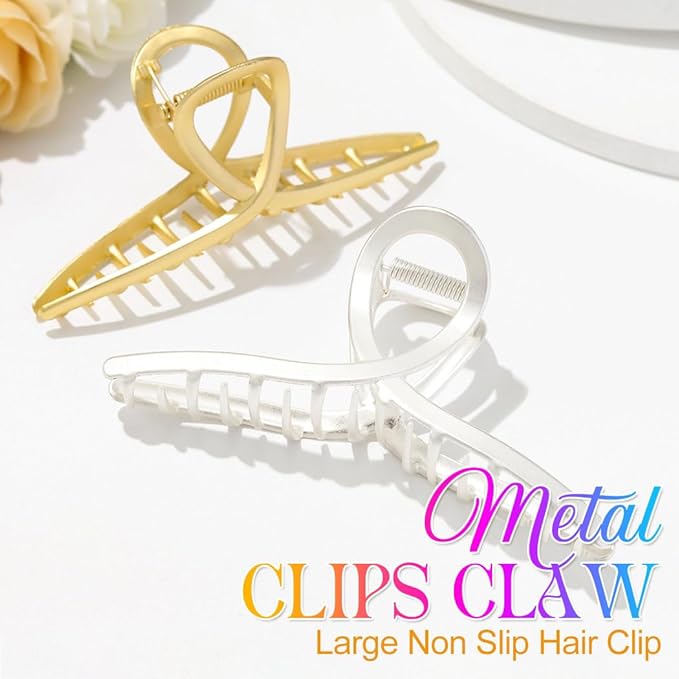 CAKURE Metal Claw Clips Gold Hair Clips Large Hair Claws for Thick Hair Accessories for Women (Pack of 2)