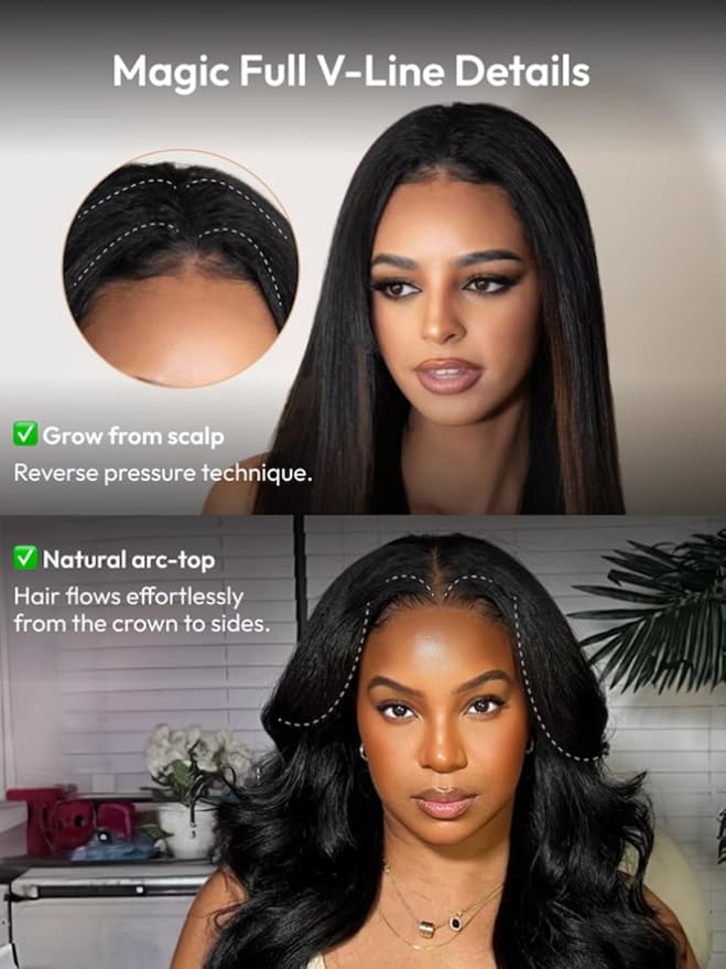 KLAIYI EasiContour V Part Wig Human Hair Body Wave Glueless Upgrade U Part Wig No Leave Out No Gel Clip in Half Wig V Shape Pull and Go Beginner Friendly Ready to Wear Natural Black Color 150% 26Inch
