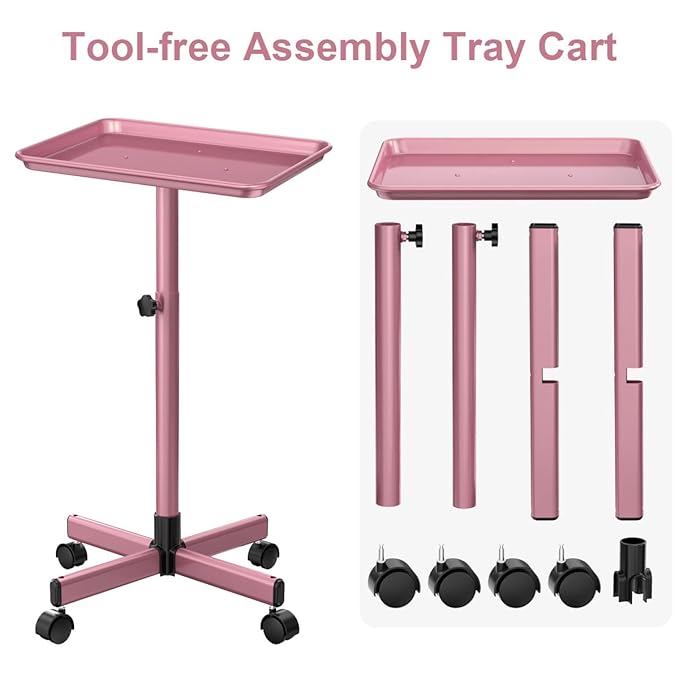JOSTZHXIN Salon Tray,Rolling Tray Tattoo Tray,Hairstylist Rolling Tray Trolley, Height Adjustable Salon SPA Service Tray Cart