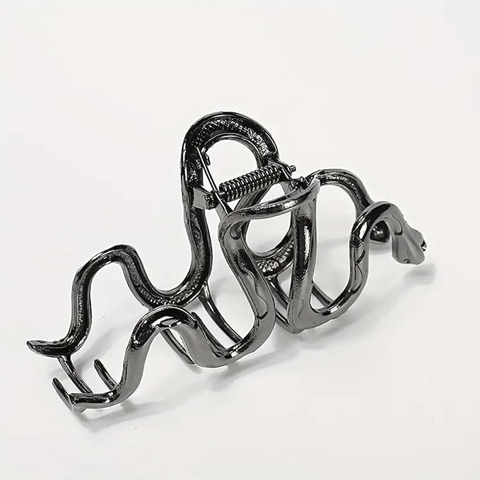Black Snake Metal Hair Clip, 1Pcs 4.52Inch, Elegant Wavy Snake Design, Strong Hold Grip for Thin/Thick Hair, Daily Wear Women's Hair Accessory