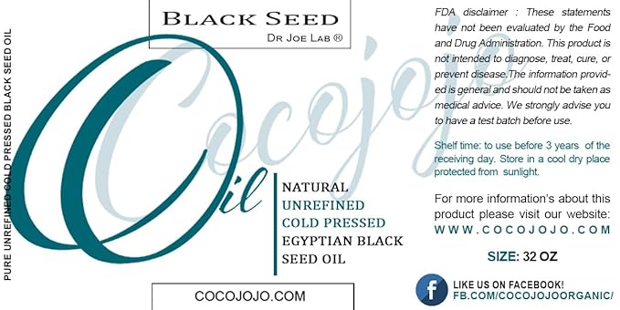 Dr Joe Lab Egyptian Black Seed Oil - Bulk 32 oz - Natural, Black Cumin, Unrefined, Kalonji, Cold Pressed, Extra Virgin, Blessed, Vegan, Non GMO - for Hair Skin