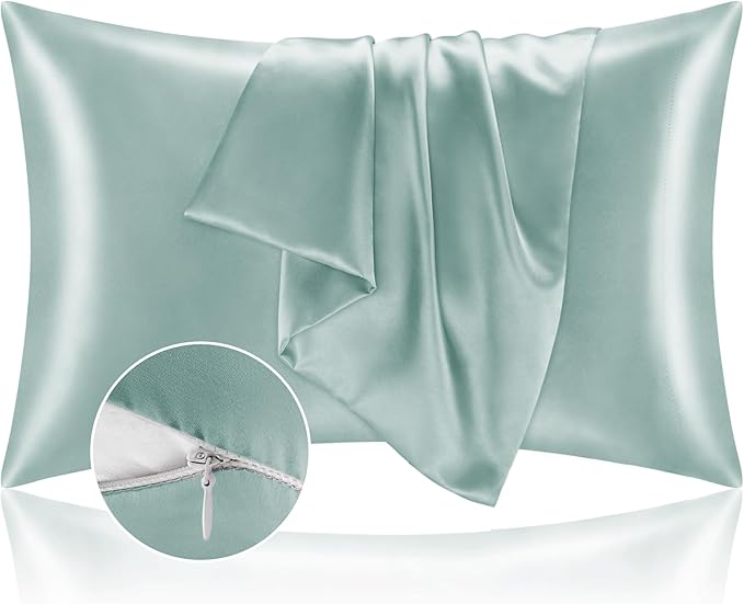 BEDELITE Satin Pillowcase with Zipper, Haze Blue King Size Pillow Cases Set of 2, Super Soft and Cooling Similar to Silk Pillow Cases, Gift for Women Men(20x40 Inches)