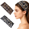 2pack Leopard Grommet Wide Headband Y2K Punk Hollow Out Eyelets Metal Hairband Leopard Print Elastic Hair Accessories For Women Girls