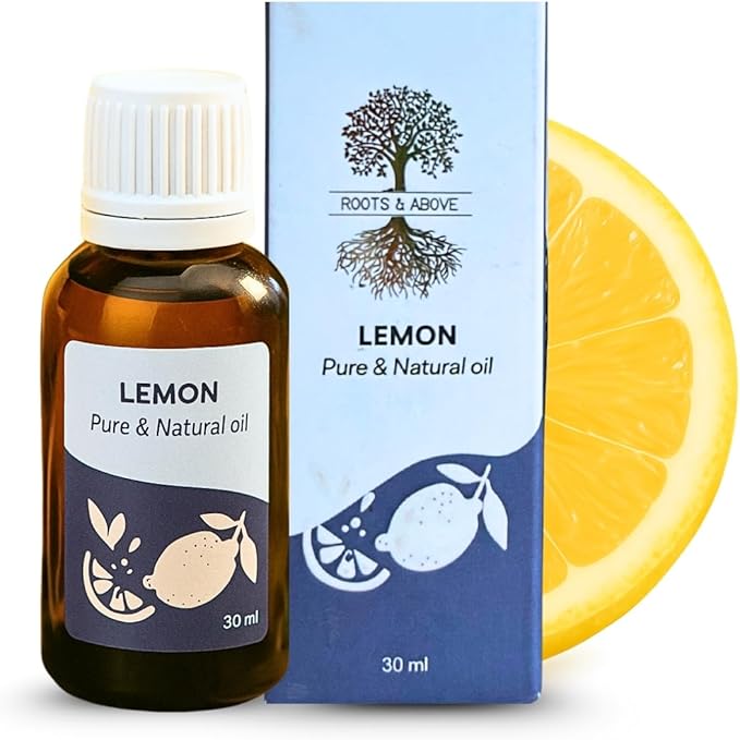 Roots & Above Pure Natural Lemon Essential Oil 1.01 Fl Oz/30 ml Citrus Oils for Skin, Hair Care, Massage, Diffusers, Humidifiers, DIY Beauty, Home Candle Making & Self-Care