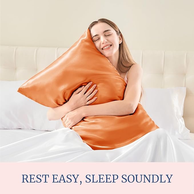 BEDELITE Satin Pillowcase for Hair and Skin, Super Soft Similar to Silk Pillow Cases 4 Pack with Envelope Closure, Cooling Pillowcases for Women Men (20"x26" Standard Size, Burnt Orange)