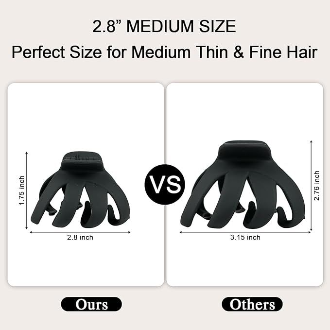 6 Pcs Hair Claw Clips for Women, 2.8" Medium Non-Slip Octopus Jumbo Hair Accessories (Multi-colors)