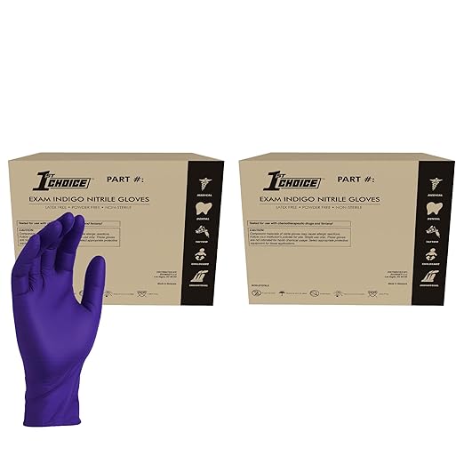 1st Choice 3 Mil Indigo Nitrile Exam Gloves Latex Free, Disposable Medical Grade, Food Prep, Tattoo, X-Large, Case of 1000
