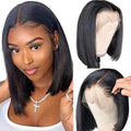 14 inch Short Bob Wigs 13x4 Frontal Bob Transparent Lace Front Wigs Human Hair Pre Plucked Brazilian Virgin Hair Wigs for Black Women Natural Black