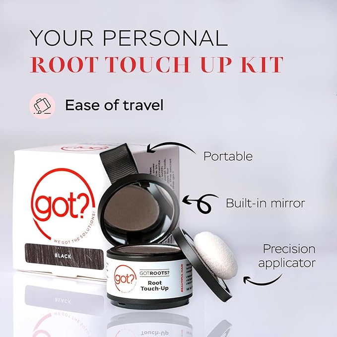 Got? Roots - Root Touch Up Hair Color, Brow, Beard, Hairline & Bald Spot Concealing Powder - Gray Root Coverage for Women & Men - 0.14 OZ Tub (Black, Pack of 2)