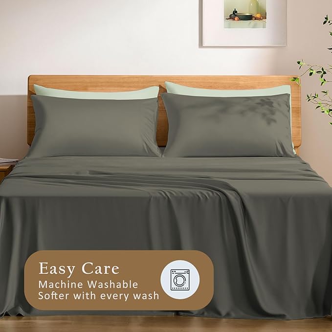 TOSMO Luxury Pillow Case Set of 2 - Cooling Viscose Derived from Bamboo, Oeko-TEX, Breathabl Silky Soft Pillow Cases with Envelope Closure (King / 20x36, Charcoal)