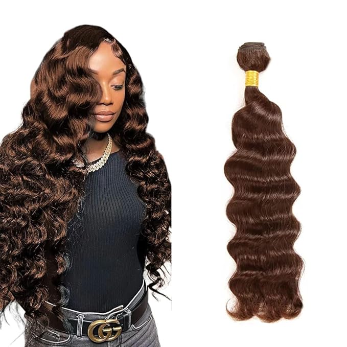 Chocolate Brown Human Hair Bundles Color 4 Deep Wave Bundles Niegmeag Peruvian Grade 8A Virgin Remy Hair 1 Bundle 18 Inch Double Weft Hair Weave 100g