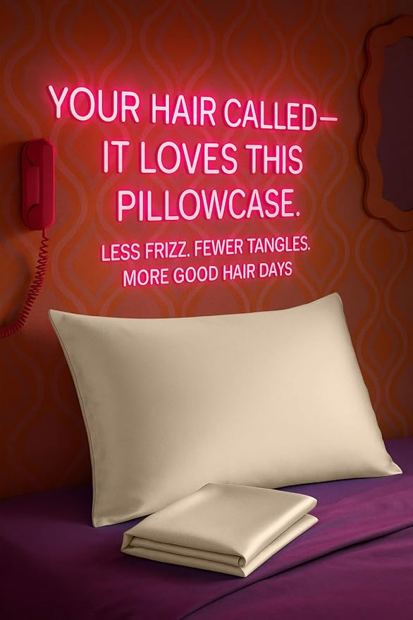 BLISSFORD Satin Pillowcase with Zipper, for Hair and Skin Care, Feels Soft and Cool Like a Silk Pillowcase, Satin Pillow Cases 2 Pack, Slik Pillow Cover, Light Beige - King Size, Set of 2