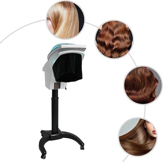 Professional Standing Hair Steamer for Salon & Home, 700W Ozone Steam Therapy with Light Scalp Care, Adjustable Height Hooded Dryer with 7 Light, Auto Shut-Off (White)
