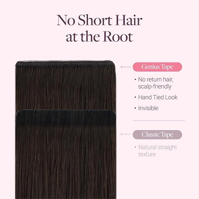 GOO GOO Genius Tape in Hair Extensions, Hand Tied Tape Weft, 2 Dark Brown, 18inch 50g 20pcs, Remy Human Hair, Seamless Invisible Tape, Natural Blend, Lightweight