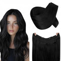 RUANTURE Invisible Wire Hair Extensions Real Human Hair, Wire Hair Extensions Black 16 Inch 80g One Piece, Natural Blend, Suitable for Daily Wearing #1 Jet Black