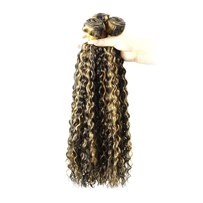Honey Blonde Bundles Human Hair Highlight Deep Wave Bundle Brazilian Virgin Remy Hair 3 Bundles 16 18 20 Inch Niegmeag 2 Tone Black and Blonde Deep Wave Bundle 300g