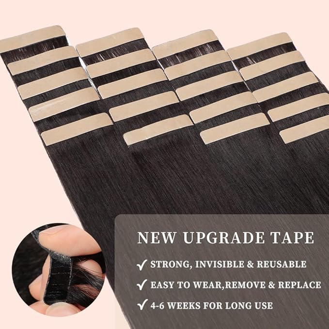 Tape in Hair Extensions Human Hair, Hair Extensions 18 Inch 20pcs Natural Black Remy Straight Human Hair Tape in Extensions Skin Weft Tape Extensions Human Hair (1B#,18 Inch)