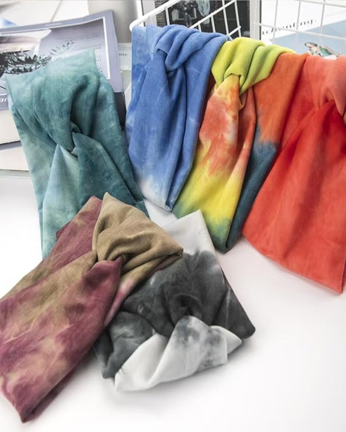 6 Pcs Wide Headbands for Women, Boho Tie Dye Headbands, Soft Fashion Headbands, Hair Bands for Daily Workout Yoga, Z-AB