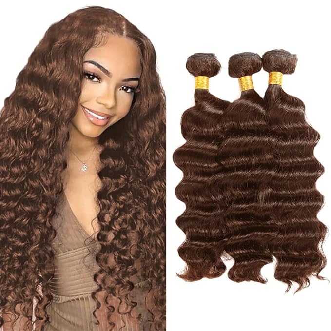 30 32 34 Inch Color 4 Deep Wave Bundles Human Hair Dark Brown Bundles Double Weft Brown Deep Wave Bundle Niegmeag Brazilian Virgin Remy Hair Extensions