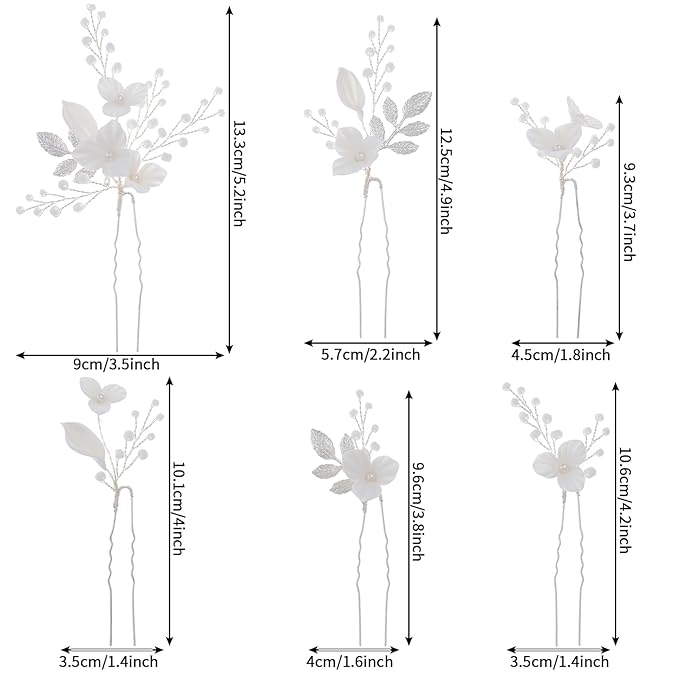 Flower Bridal Hair Pins Pearl Bride Wedding Hair Pieces Leaf U Shaped Hair Accessories Headpiece for Wedding Brides Women Girls（6 PCS） (Silver/Beads White Flower)