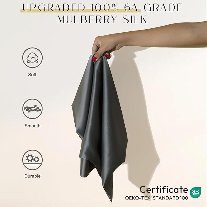 ZIMASILK Upgraded 100% 6A Grade Pure Mulberry Silk Pillowcase for Hair and Skin Silk Pillow Cases with Reinforced Hidden Zipper, More Soft & Durable, Gift Box (King 20"x36" Charcoal)