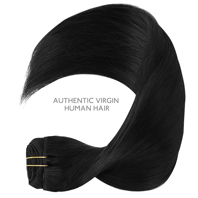 WENNALIFE Clip in Hair Extensions Real Human Hair, 12 Inch 80g 7pcs Remy Hair, Jet Black Straight Natural Extensiones De Cabello Humano Con Clip Ins