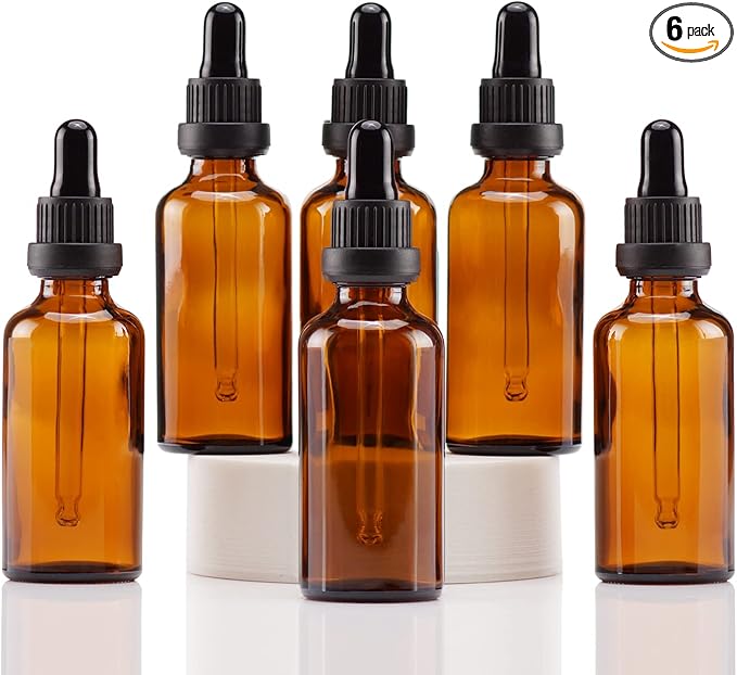 YIZHAO Amber Glass Dropper Bottle 2oz, Tincture Bottles with Glass Dropper, for Essential Oils, Aromatherapy, Cosmetic, Laboratory, Pharmacy, Liquids, Travel –6 Pcs