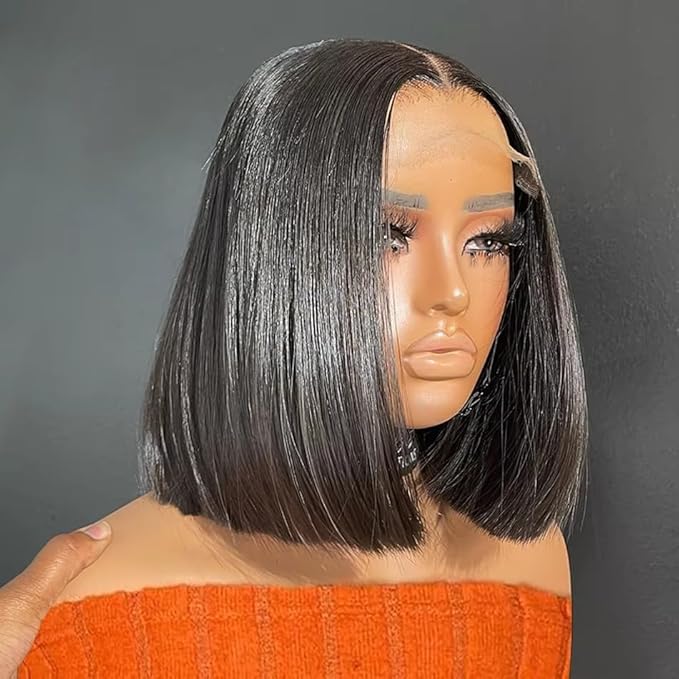 Bob Wig Human Hair Real 100% Human Hair 180% Density Wigs for Black Women 5x1 Bob Lace Closure Wigs Human Hair Natrural Black 12 Inch