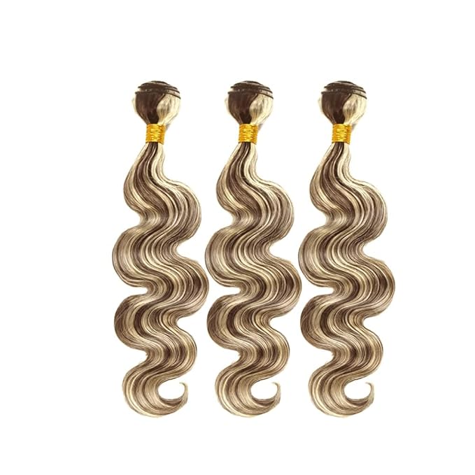Highlight Bundles Human Hair Blonde Body Wave Bundle Niegmeag Brazilian Virgin Remy Hair 3 Bundles 18 20 22 Inch 2 Tone Blonde and Brown Body Wave Bundle 300g