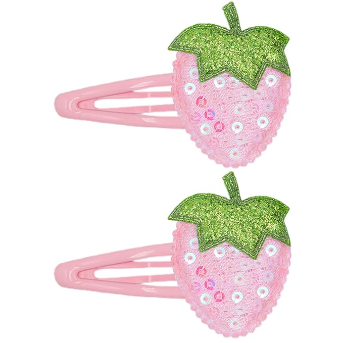 IKOLA Snap Hair Clips for Girls, Sequin Strawberry Hair Clips Water Drop Non Slip Fabric Hair Barrettes Sparkly Hair Accessories for Kids, Toddler Girls - Pink